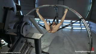 Pigtailed soolo brünett Latina babe Sara Luvv ribadeks pesu, et sukad ja siis fucks masin ja saab orgasmi erinevatel ametikohtadel